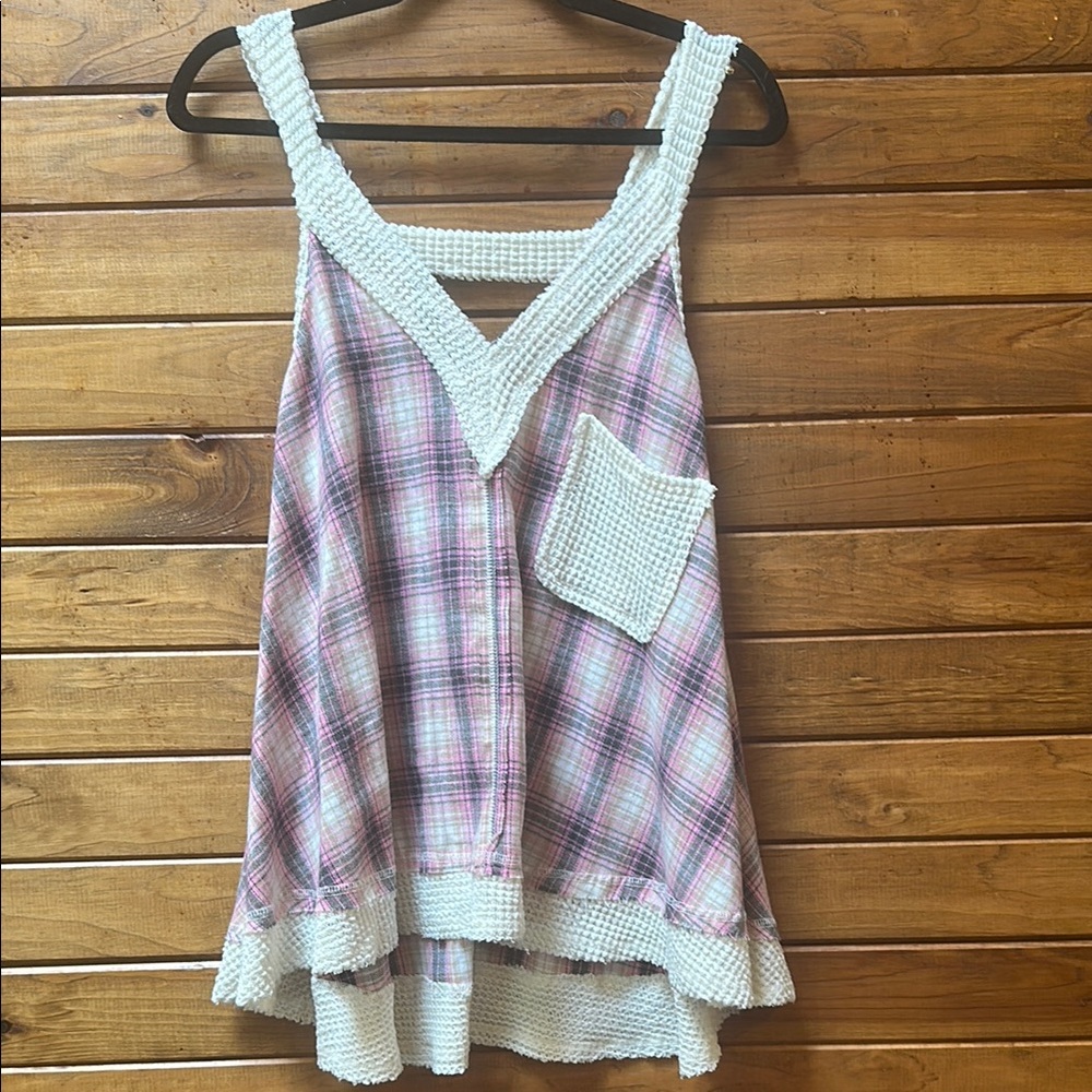 POL Pink, Cream, Charcoal, and Tan Asymmetrical Sleeveless Tank Top - L